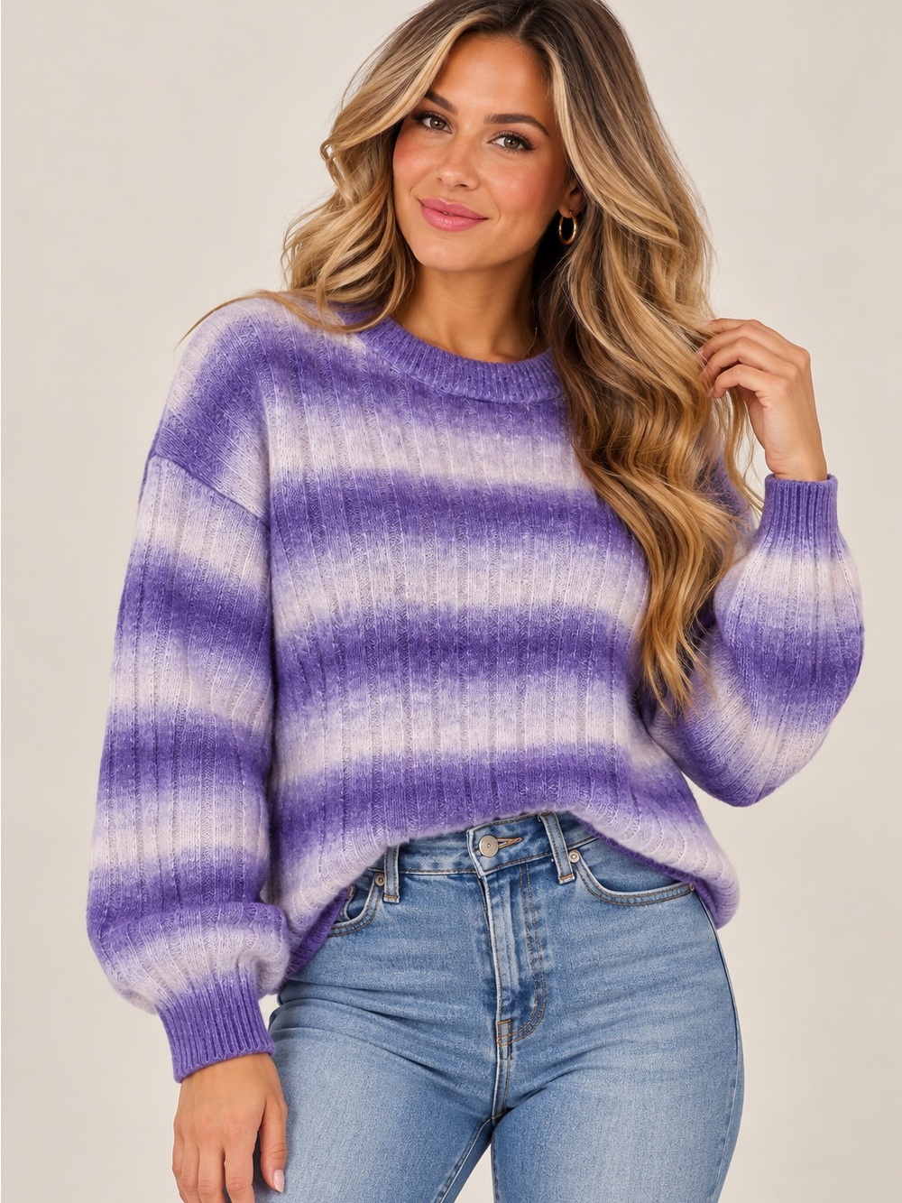 H&M Divided Purple Striped Cropped Sweater Size Small NWOT